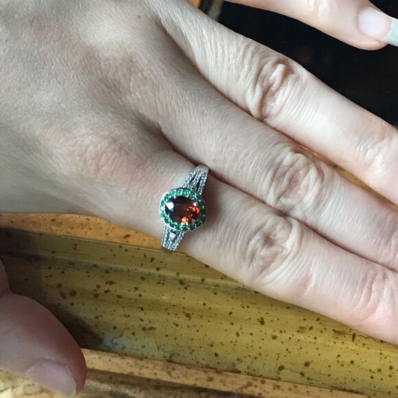 Natural Tsavorite Zircon Sterling Silver Halo Ring Size 10 - Picture 2 of 9